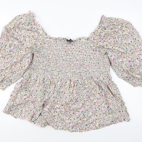 Marks and Spencer Womens Multicoloured Floral Cotton Basic Blouse Size 18 Off the Shoulder
