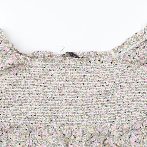 Marks and Spencer Womens Multicoloured Floral Cotton Basic Blouse Size 18 Off the Shoulder