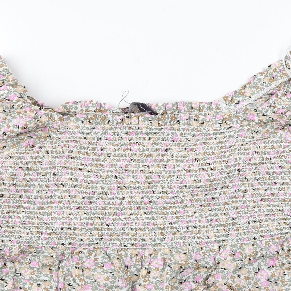 Marks and Spencer Womens Multicoloured Floral Cotton Basic Blouse Size 18 Off the Shoulder