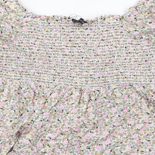 Marks and Spencer Womens Multicoloured Floral Cotton Basic Blouse Size 18 Off the Shoulder