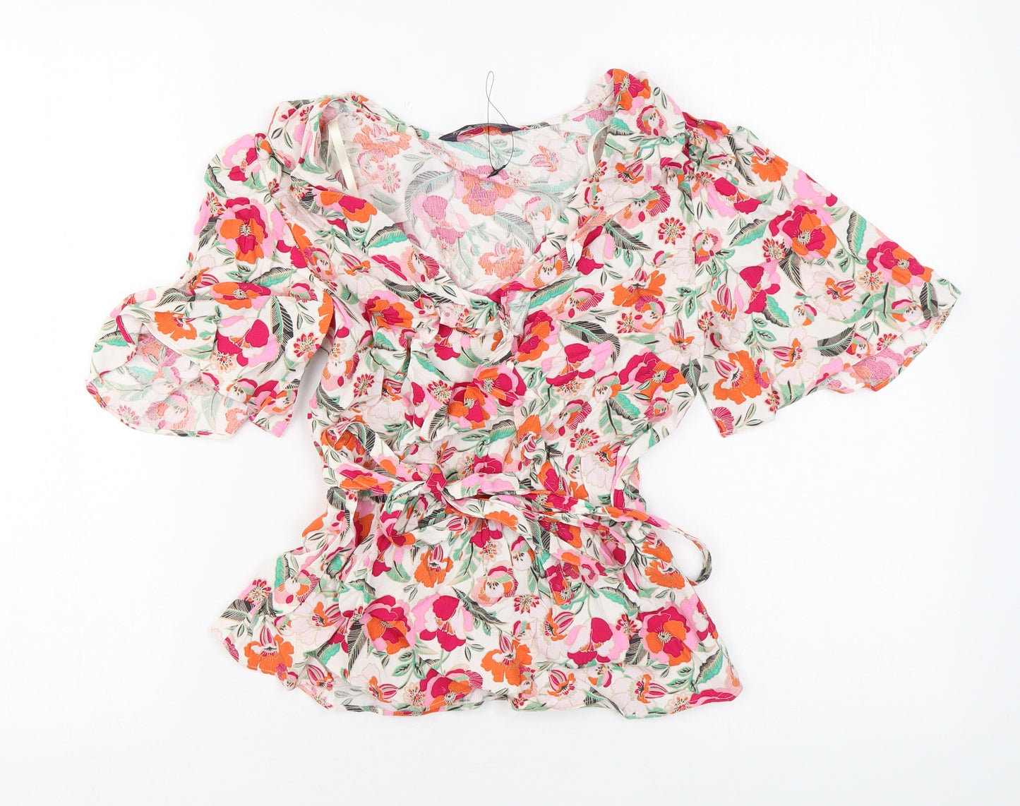 Marks and Spencer Womens Multicoloured Floral Viscose Basic Blouse Size 6 V-Neck