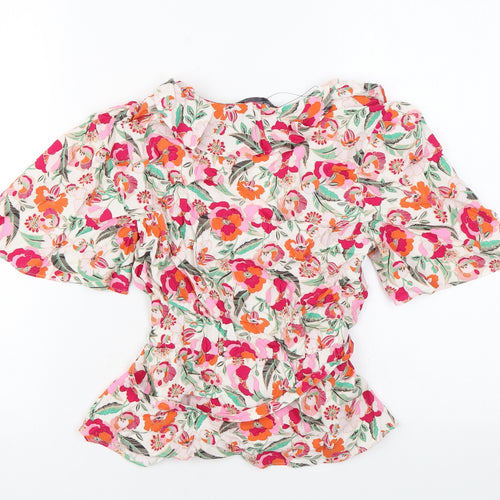 Marks and Spencer Womens Multicoloured Floral Viscose Basic Blouse Size 6 V-Neck
