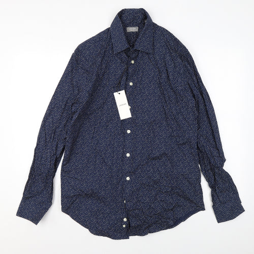 Jaeger Mens Blue Polka Dot Cotton Button-Up Size 15.5 Collared Button