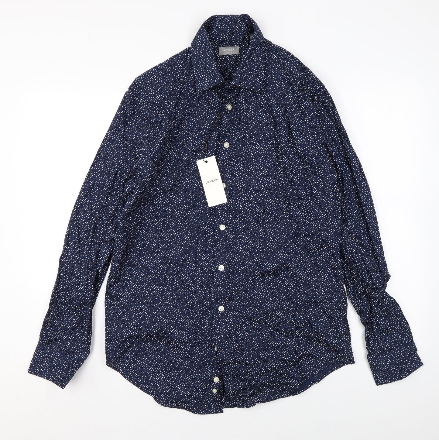 Jaeger Mens Blue Polka Dot Cotton Button-Up Size 15.5 Collared Button