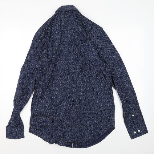 Jaeger Mens Blue Polka Dot Cotton Button-Up Size 15.5 Collared Button