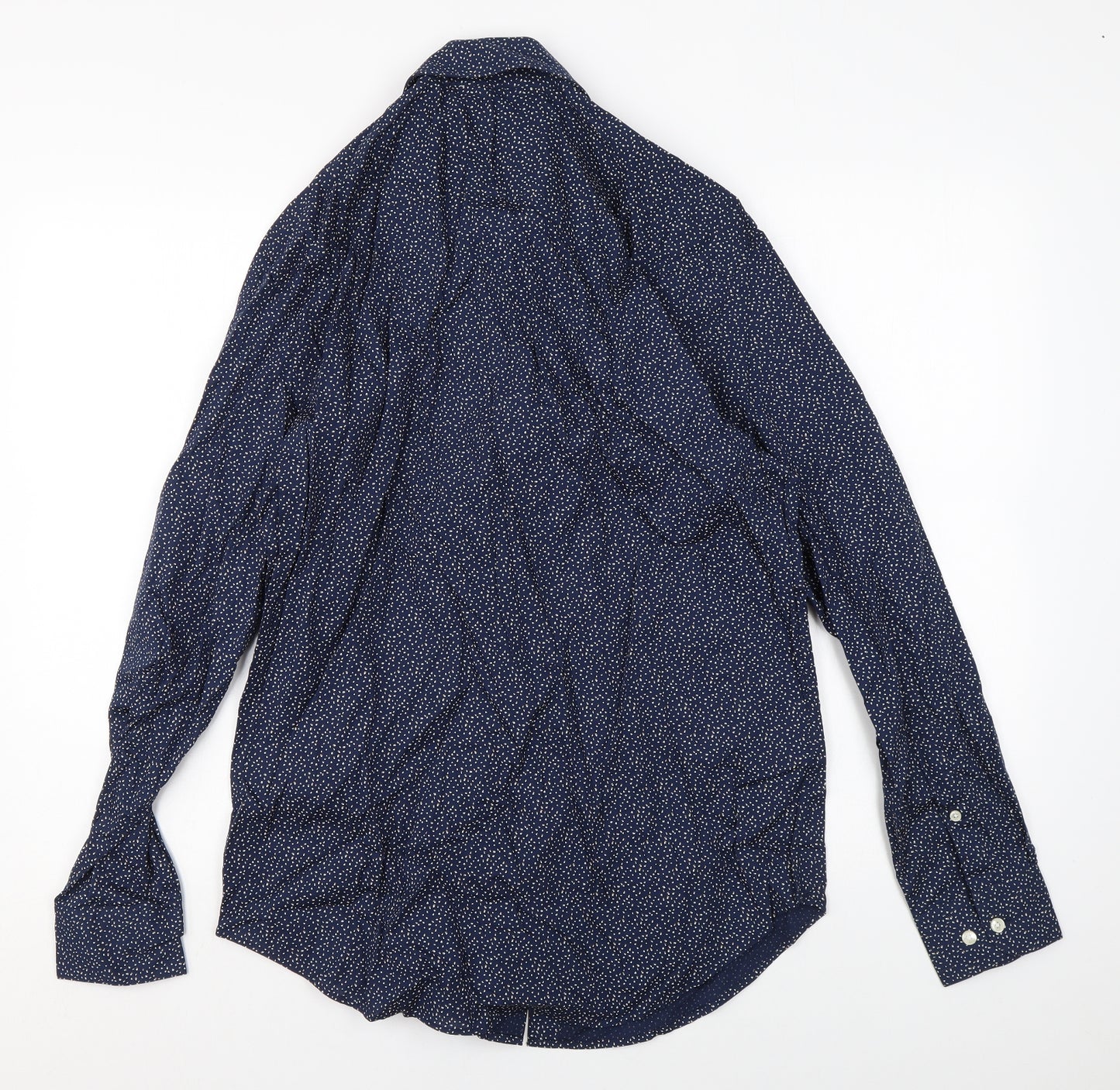 Jaeger Mens Blue Polka Dot Cotton Button-Up Size 15.5 Collared Button