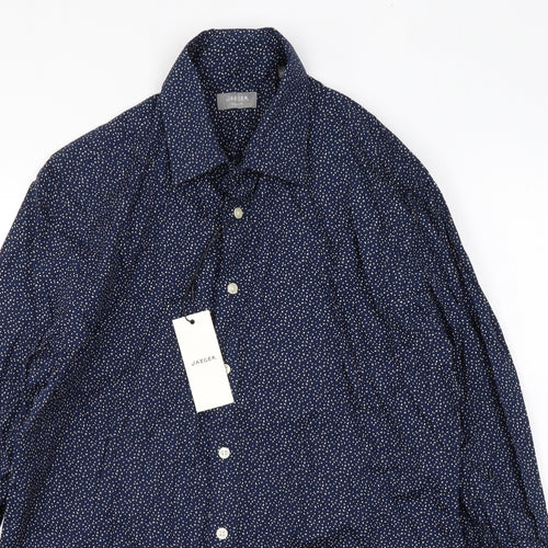 Jaeger Mens Blue Polka Dot Cotton Button-Up Size 15.5 Collared Button