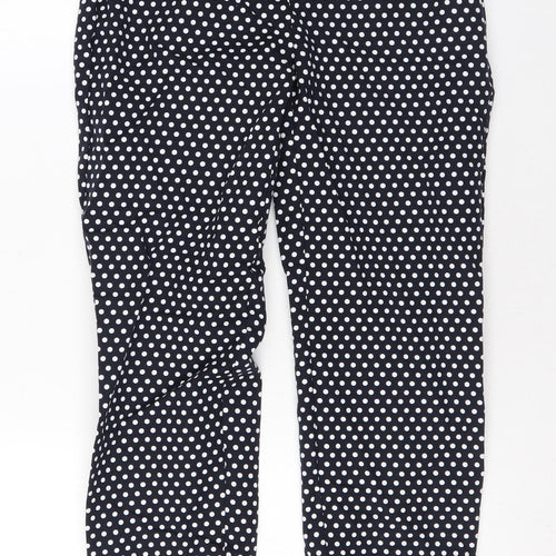 Marks and Spencer Womens Blue Polka Dot Cotton Trousers Size 6 L27 in Regular Zip