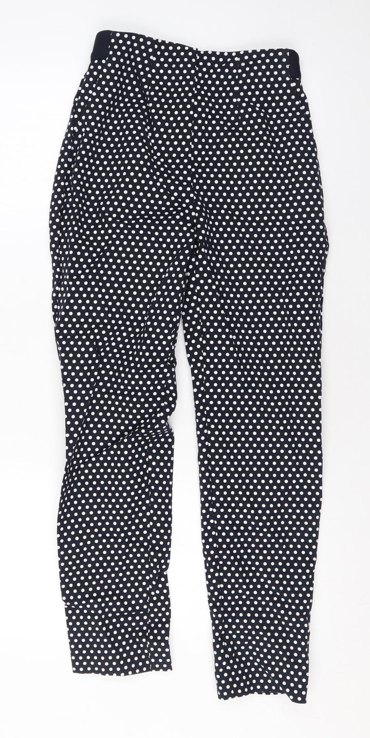 Marks and Spencer Womens Blue Polka Dot Cotton Trousers Size 6 L27 in Regular Zip