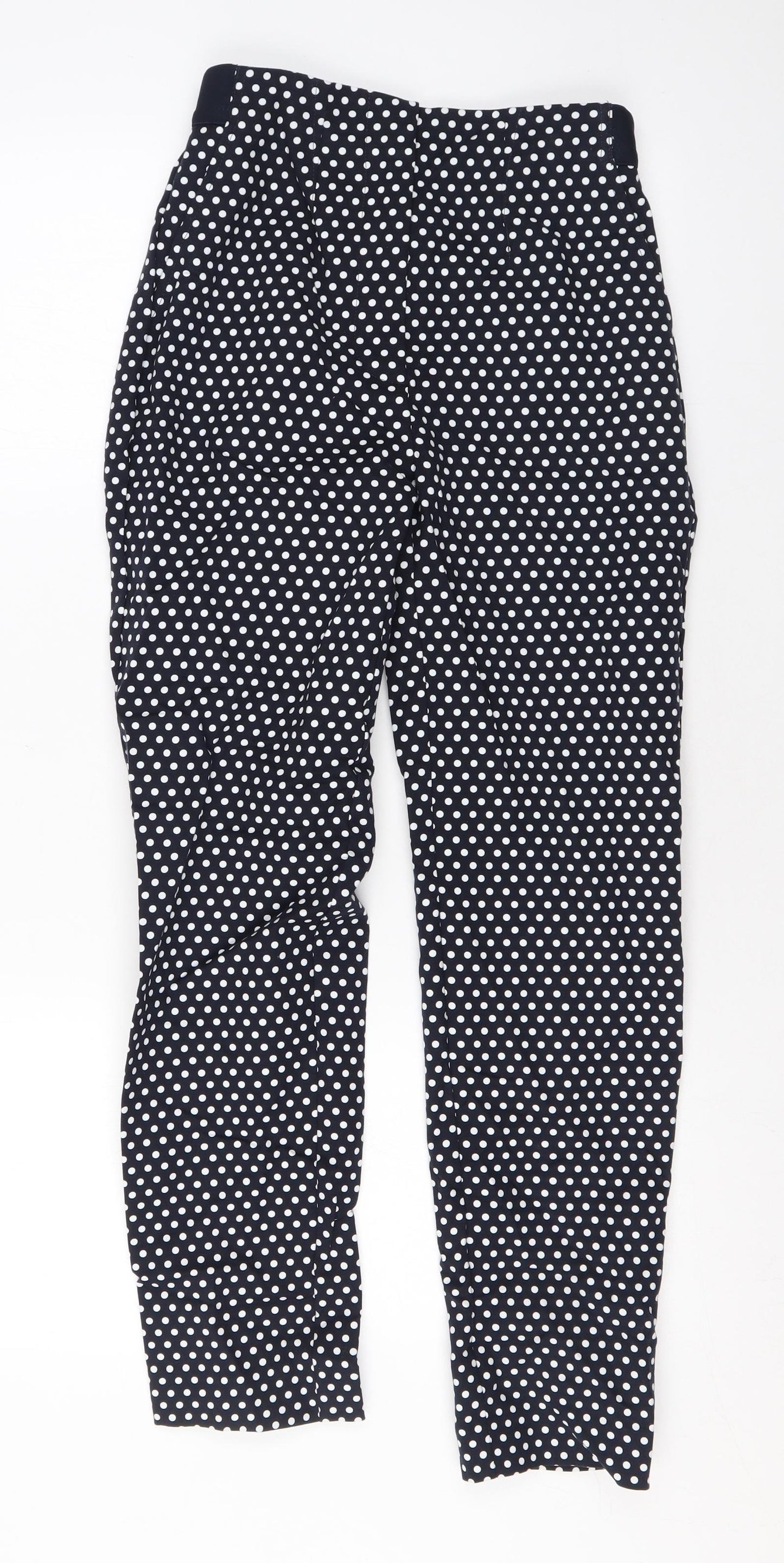 Marks and Spencer Womens Blue Polka Dot Cotton Trousers Size 6 L27 in Regular Zip