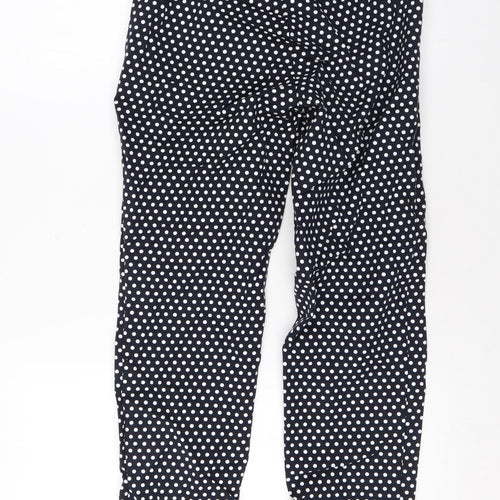 Marks and Spencer Womens Blue Polka Dot Cotton Trousers Size 6 L27 in Regular Zip