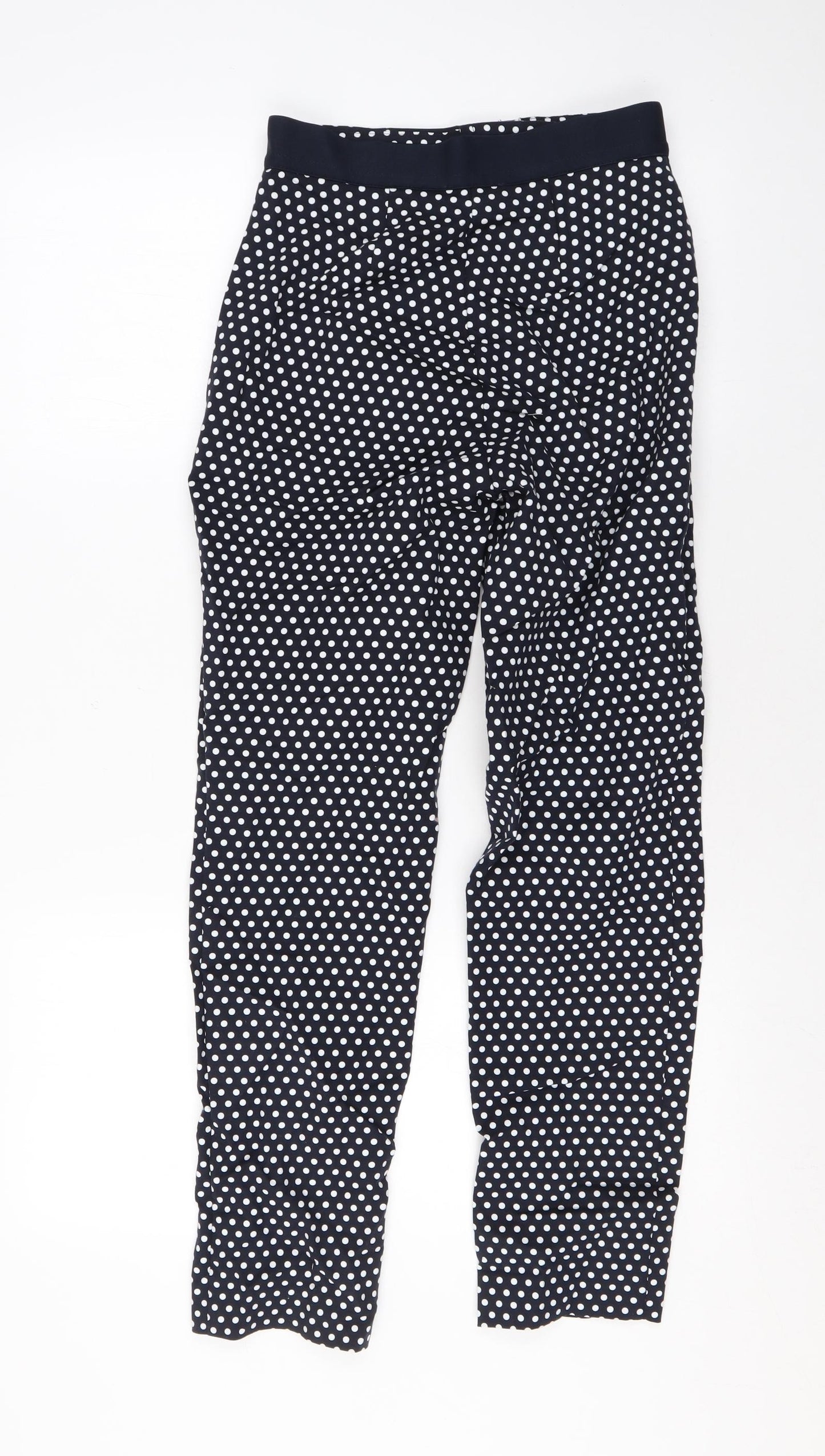 Marks and Spencer Womens Blue Polka Dot Cotton Trousers Size 6 L27 in Regular Zip