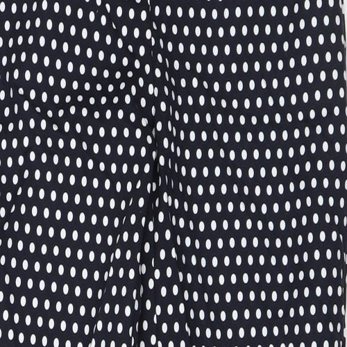 Marks and Spencer Womens Blue Polka Dot Cotton Trousers Size 6 L27 in Regular Zip