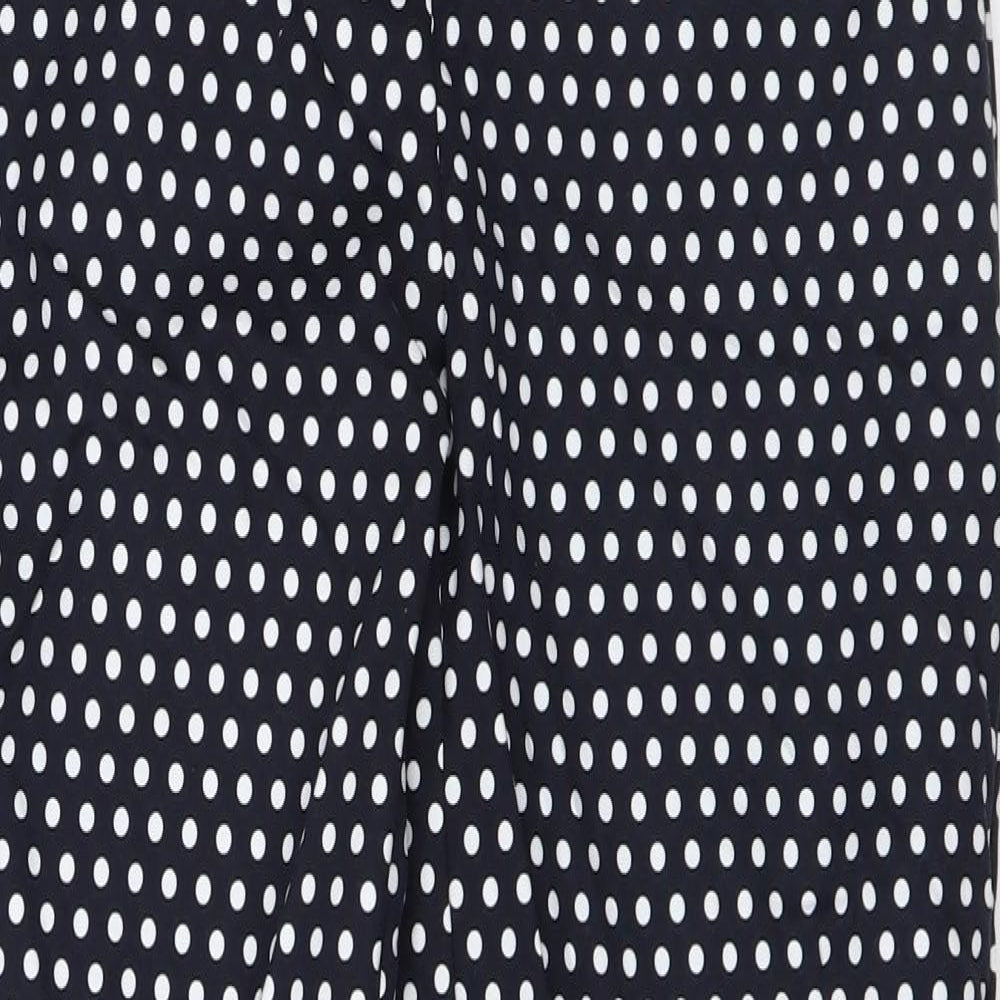 Marks and Spencer Womens Blue Polka Dot Cotton Trousers Size 6 L27 in Regular Zip
