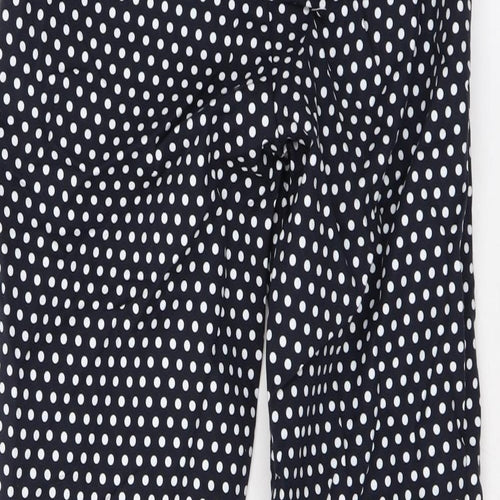Marks and Spencer Womens Blue Polka Dot Cotton Trousers Size 6 L27 in Regular Zip