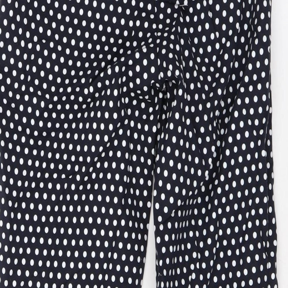 Marks and Spencer Womens Blue Polka Dot Cotton Trousers Size 6 L27 in Regular Zip
