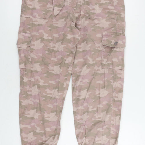 Marks and Spencer Womens Pink Camouflage Lyocell Cargo Trousers Size 10 L23 in Regular Zip - Cropped