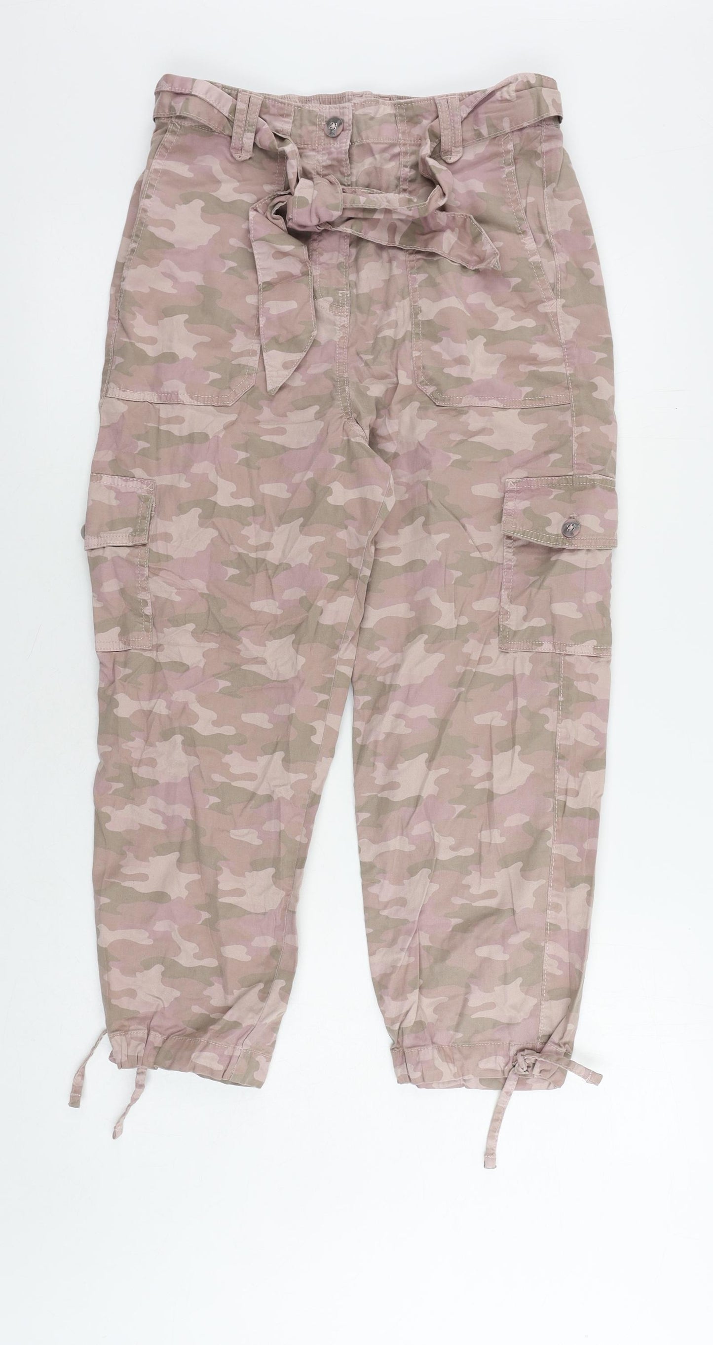 Marks and Spencer Womens Pink Camouflage Lyocell Cargo Trousers Size 10 L23 in Regular Zip - Cropped