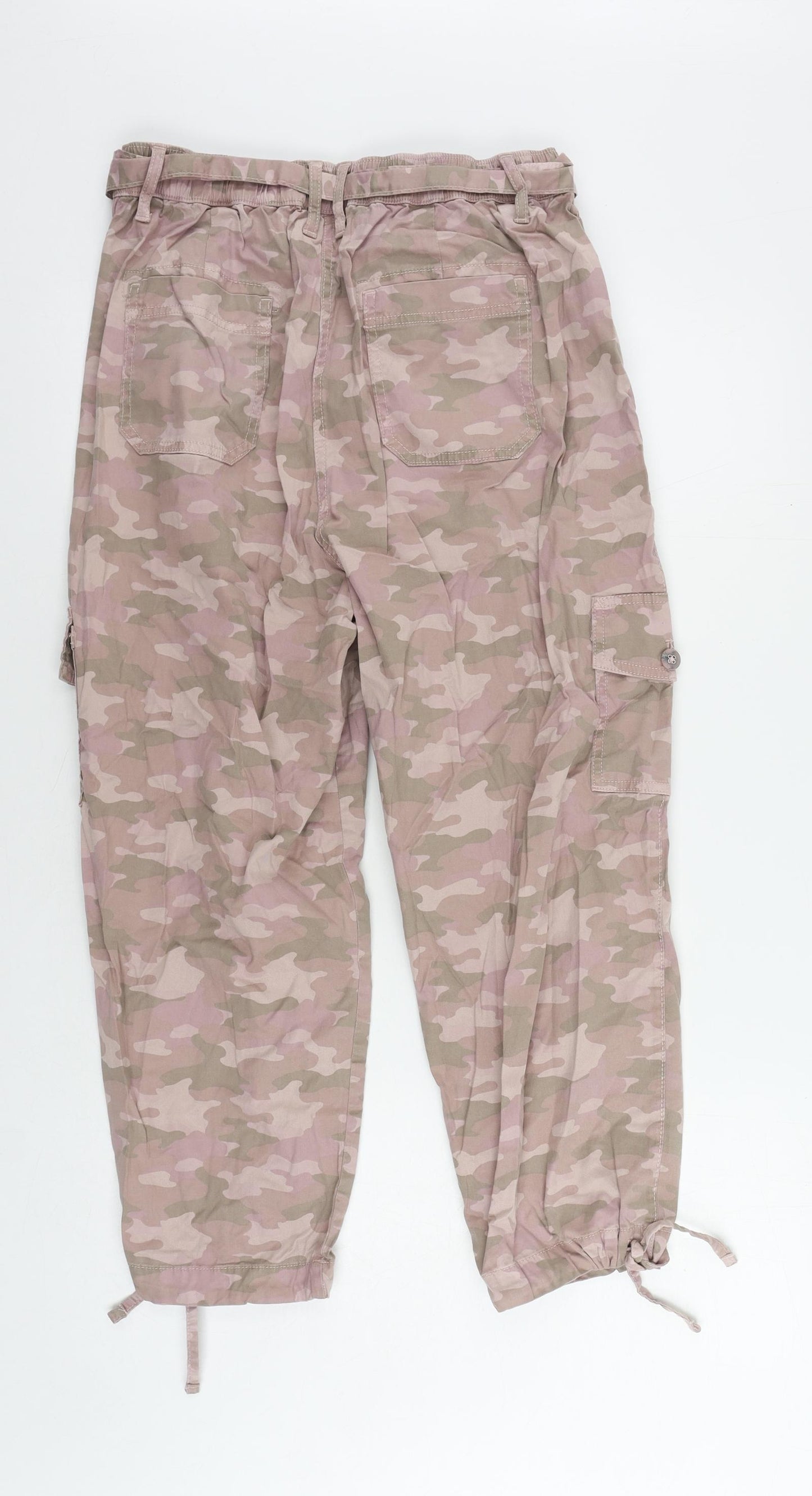 Marks and Spencer Womens Pink Camouflage Lyocell Cargo Trousers Size 10 L23 in Regular Zip - Cropped
