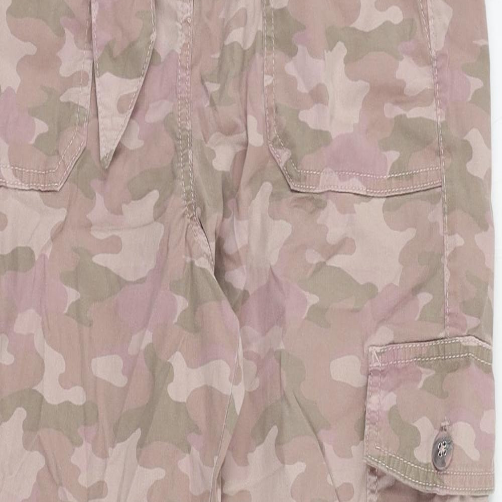 Marks and Spencer Womens Pink Camouflage Lyocell Cargo Trousers Size 10 L23 in Regular Zip - Cropped