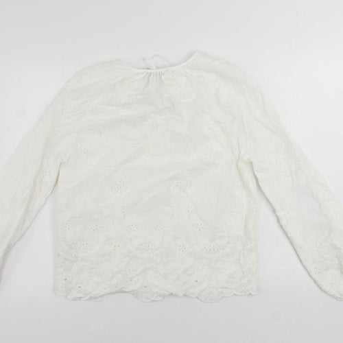 Marks and Spencer Womens White Cotton Basic Blouse Size 6 V-Neck - Embroidered