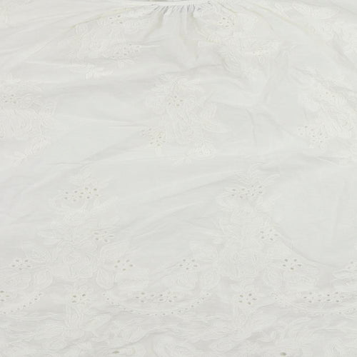 Marks and Spencer Womens White Cotton Basic Blouse Size 6 V-Neck - Embroidered