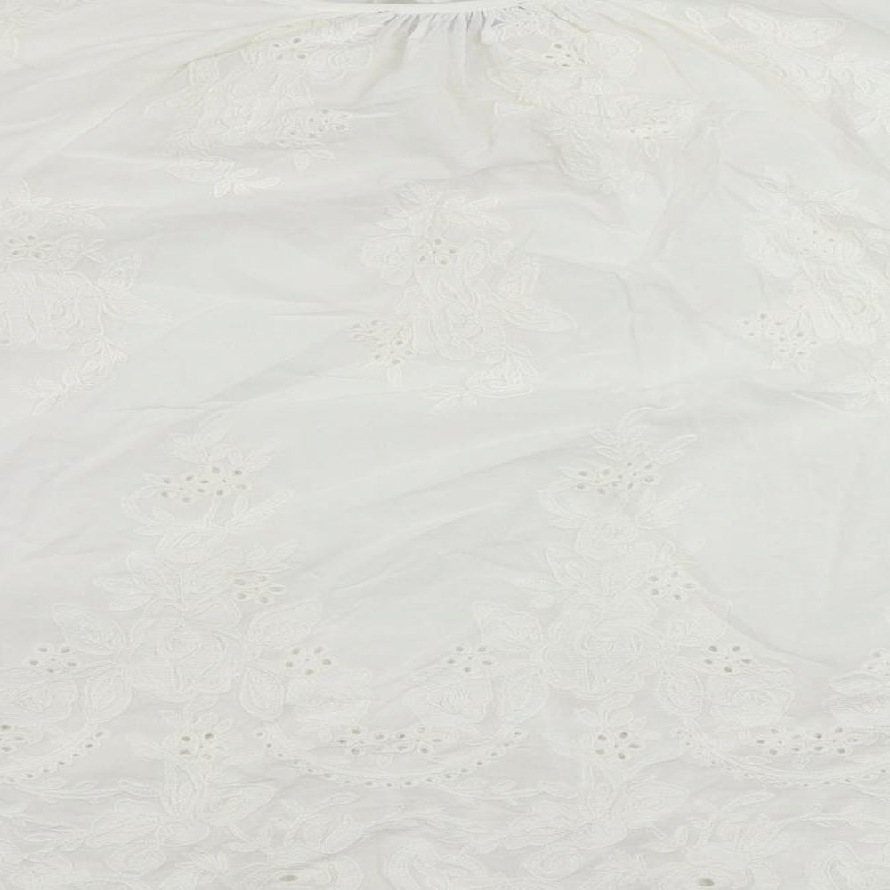 Marks and Spencer Womens White Cotton Basic Blouse Size 6 V-Neck - Embroidered