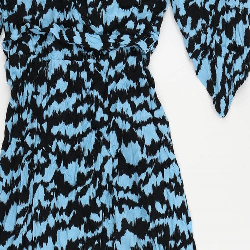 Marks and Spencer Womens Blue Geometric Viscose A-Line Size 12 V-Neck Pullover - Belted