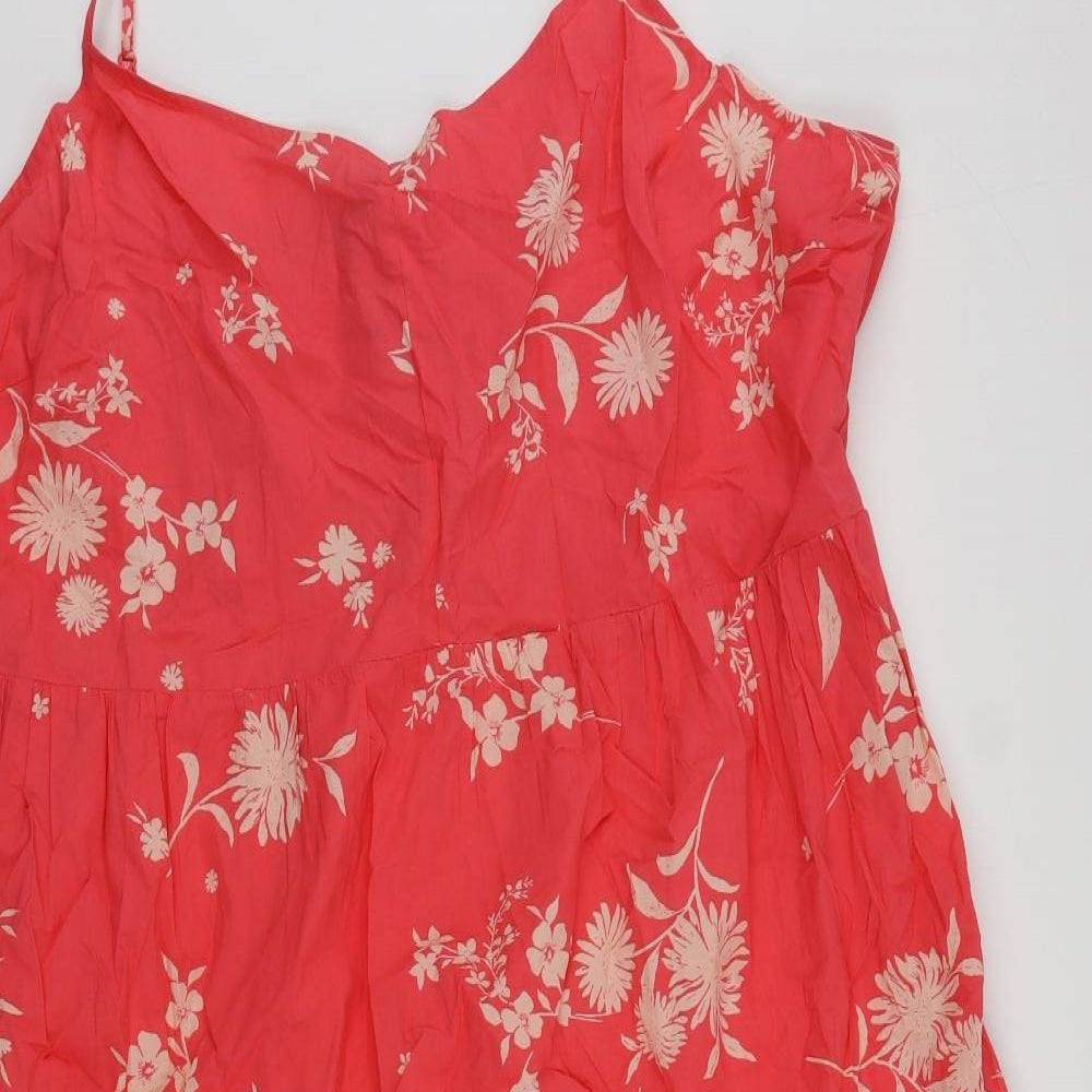 Marks and Spencer Womens Pink Floral Cotton Slip Dress Size 24 V-Neck Pullover