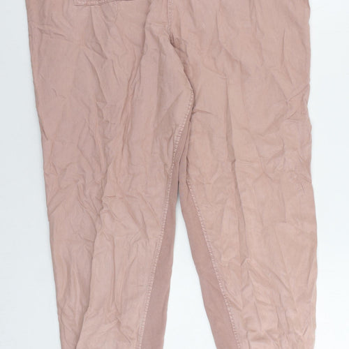Marks and Spencer Womens Pink Lyocell Trousers Size 18 L30 in Regular Drawstring - Elastic Waist
