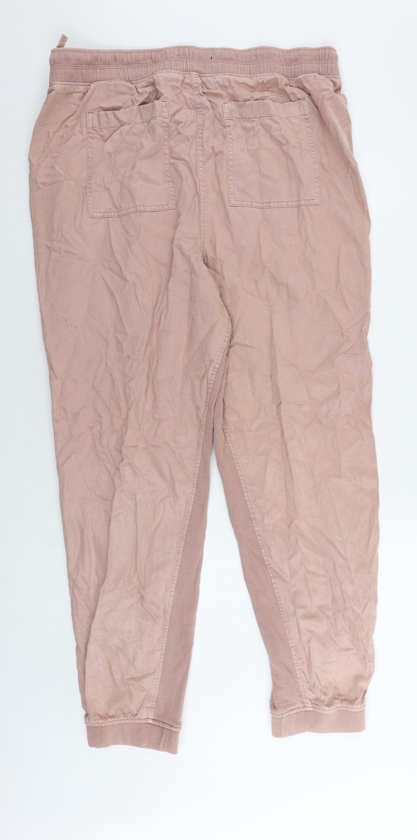 Marks and Spencer Womens Pink Lyocell Trousers Size 18 L30 in Regular Drawstring - Elastic Waist