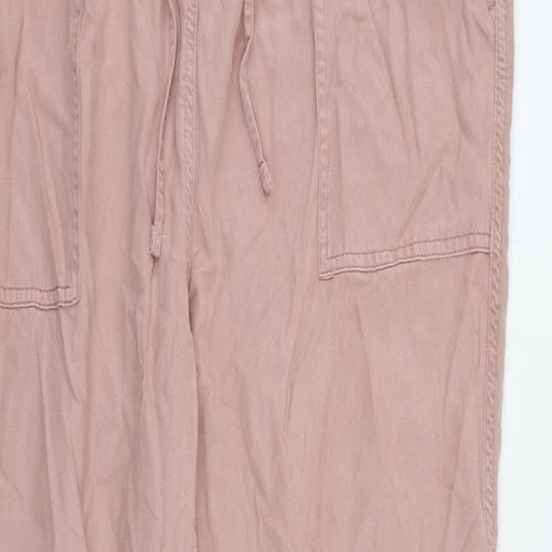 Marks and Spencer Womens Pink Lyocell Trousers Size 18 L30 in Regular Drawstring - Elastic Waist