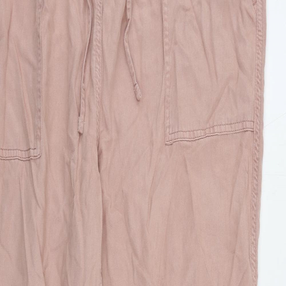 Marks and Spencer Womens Pink Lyocell Trousers Size 18 L30 in Regular Drawstring - Elastic Waist