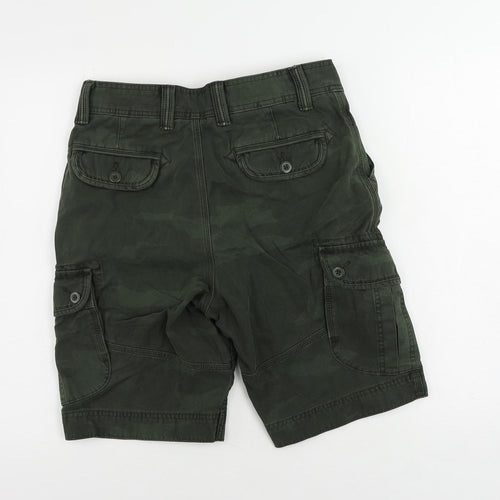 Marks and Spencer Mens Green Camouflage Cotton Cargo Shorts Size 32 in L10 in Regular Zip