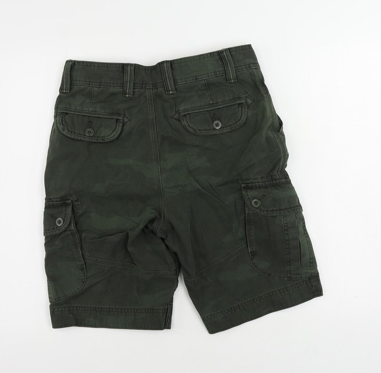 Marks and Spencer Mens Green Camouflage Cotton Cargo Shorts Size 32 in L10 in Regular Zip