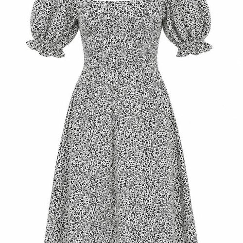 Marks and Spencer Womens Black Floral Viscose A-Line Size 6 Square Neck Pullover - Shirred Back