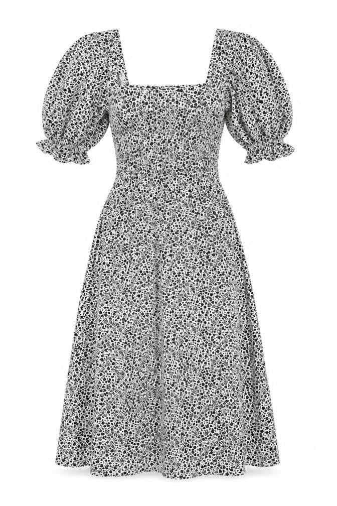 Marks and Spencer Womens Black Floral Viscose A-Line Size 6 Square Neck Pullover - Shirred Back