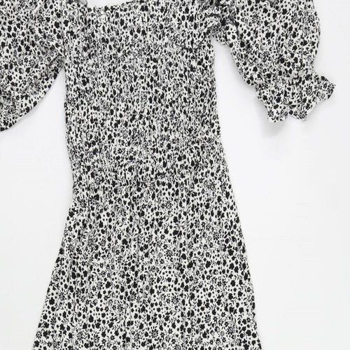 Marks and Spencer Womens Black Floral Viscose A-Line Size 6 Square Neck Pullover - Shirred Back