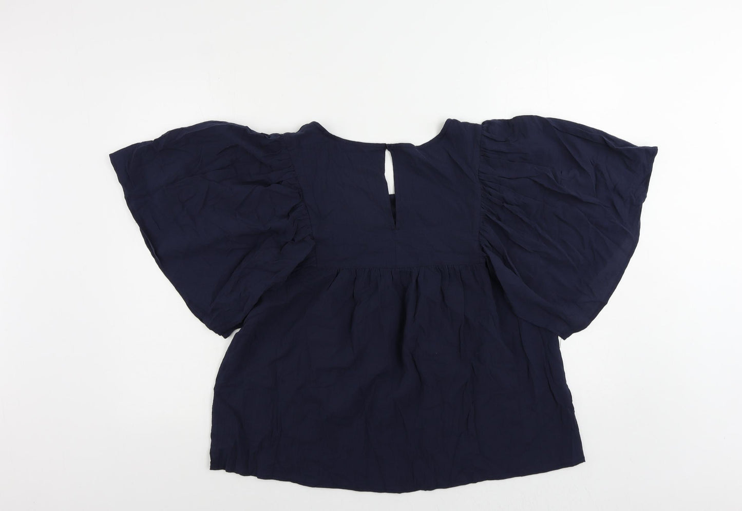 Marks and Spencer Womens Blue Cotton Basic Blouse Size 14 Round Neck