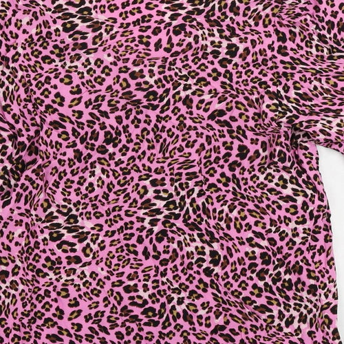 Marks and Spencer Womens Pink Animal Print Viscose Basic Button-Up Size 8 V-Neck