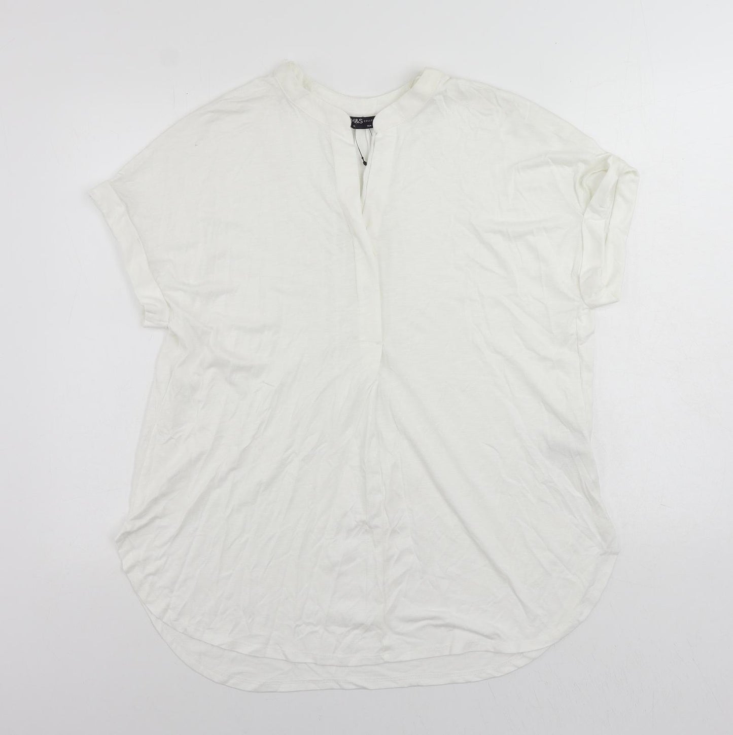 Marks and Spencer Womens Ivory Modal Basic Blouse Size 10 V-Neck