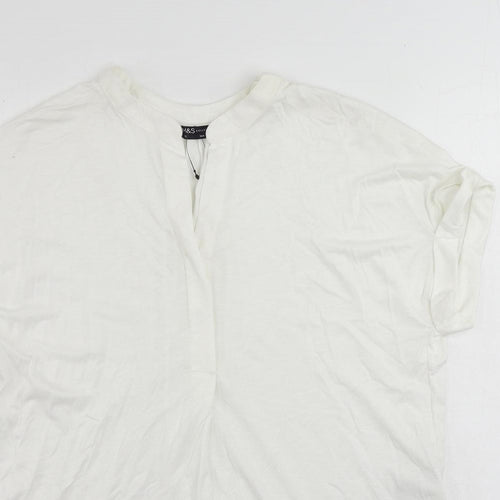 Marks and Spencer Womens Ivory Modal Basic Blouse Size 10 V-Neck