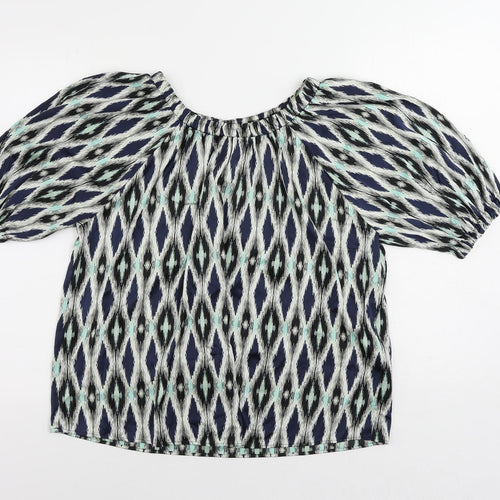 Marks and Spencer Womens Multicoloured Geometric Polyester Basic Blouse Size 8 Round Neck