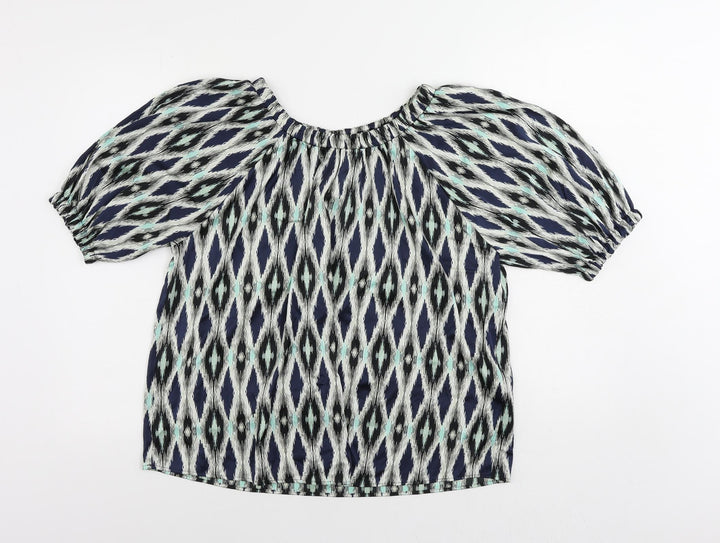 Marks and Spencer Womens Multicoloured Geometric Polyester Basic Blouse Size 8 Round Neck