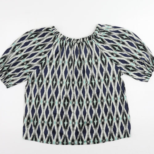 Marks and Spencer Womens Multicoloured Geometric Polyester Basic Blouse Size 8 Round Neck