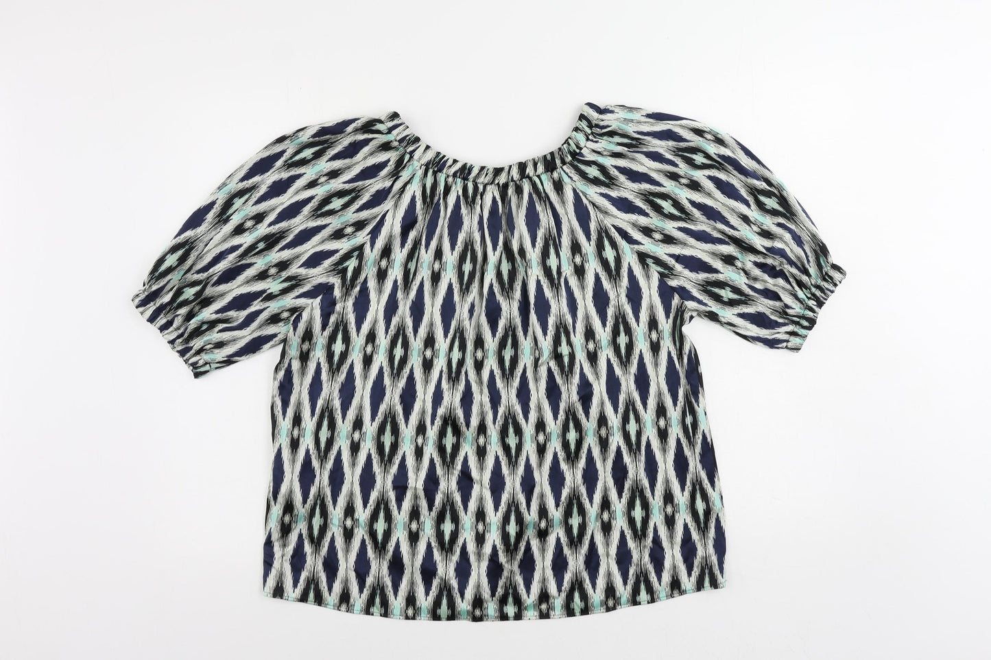 Marks and Spencer Womens Multicoloured Geometric Polyester Basic Blouse Size 8 Round Neck