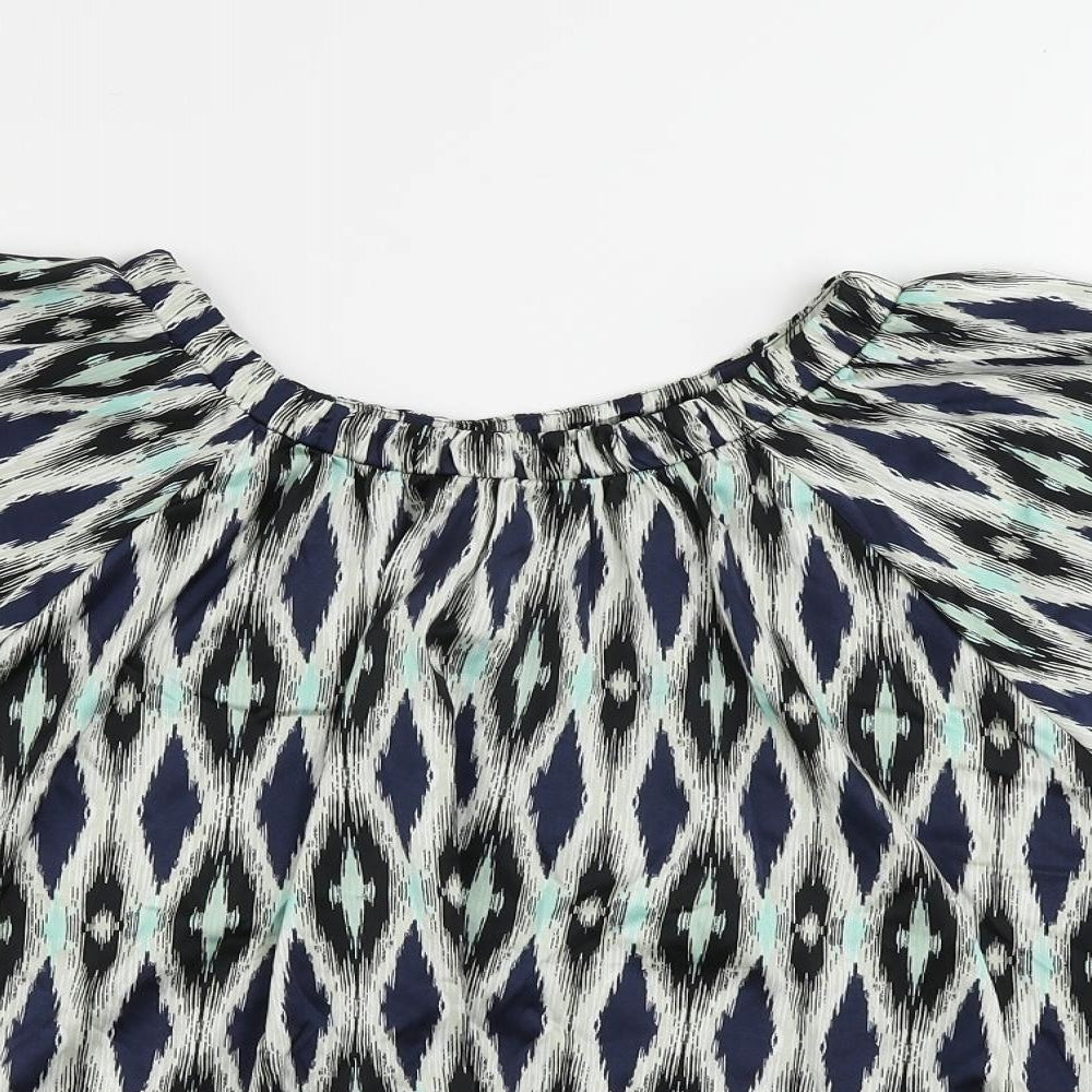 Marks and Spencer Womens Multicoloured Geometric Polyester Basic Blouse Size 8 Round Neck