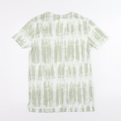 Marks and Spencer Womens Green Geometric Polyester Basic T-Shirt Size 8 V-Neck