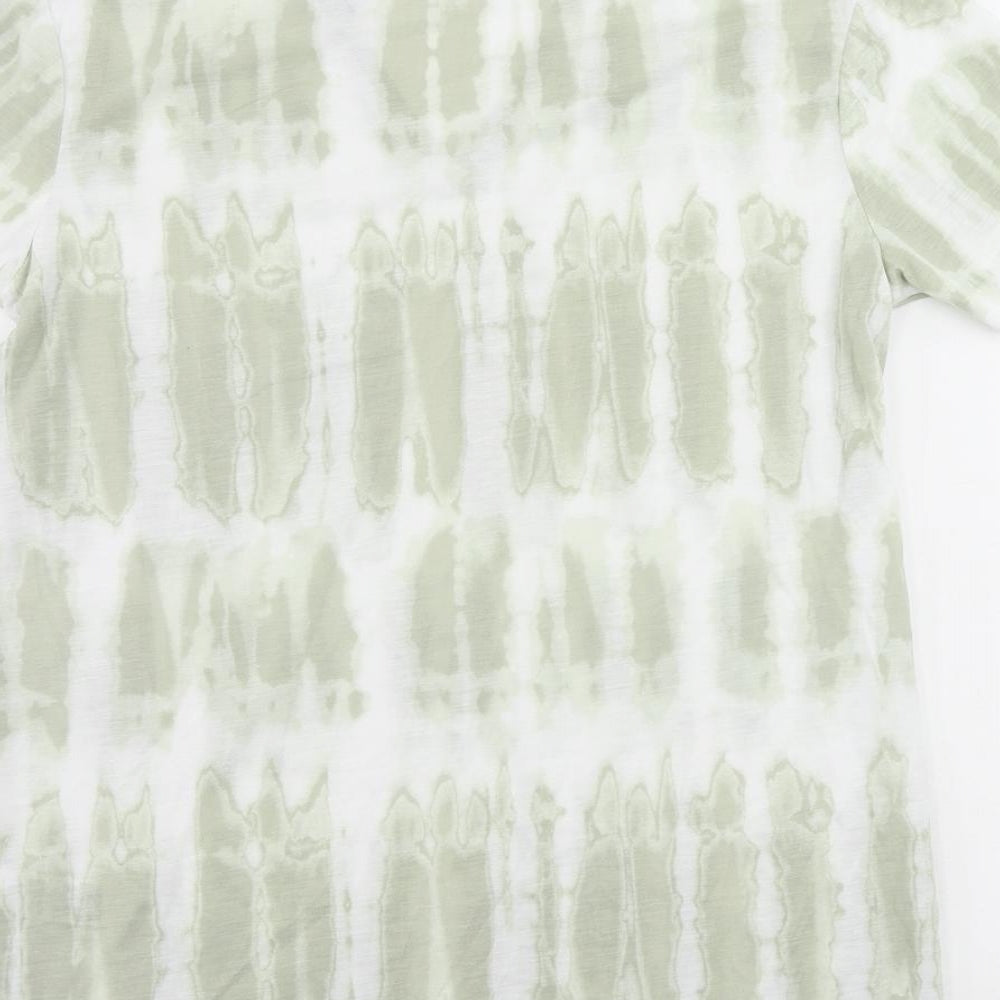 Marks and Spencer Womens Green Geometric Polyester Basic T-Shirt Size 8 V-Neck