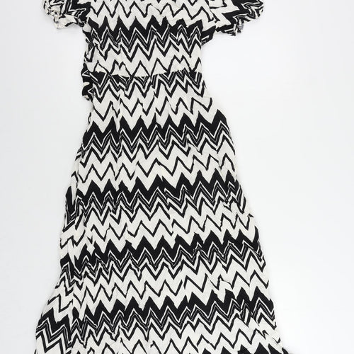 Marks and Spencer Womens Black Geometric Viscose Shirt Dress Size 8 Collared Button